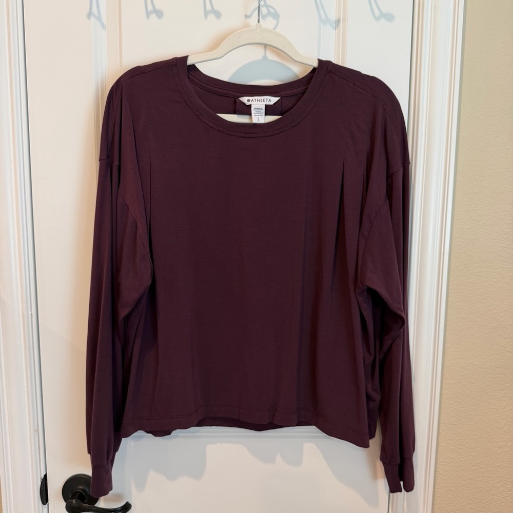 Athleta Elemental Long Sleeve Pleated Crop Top Spiced Cabernet